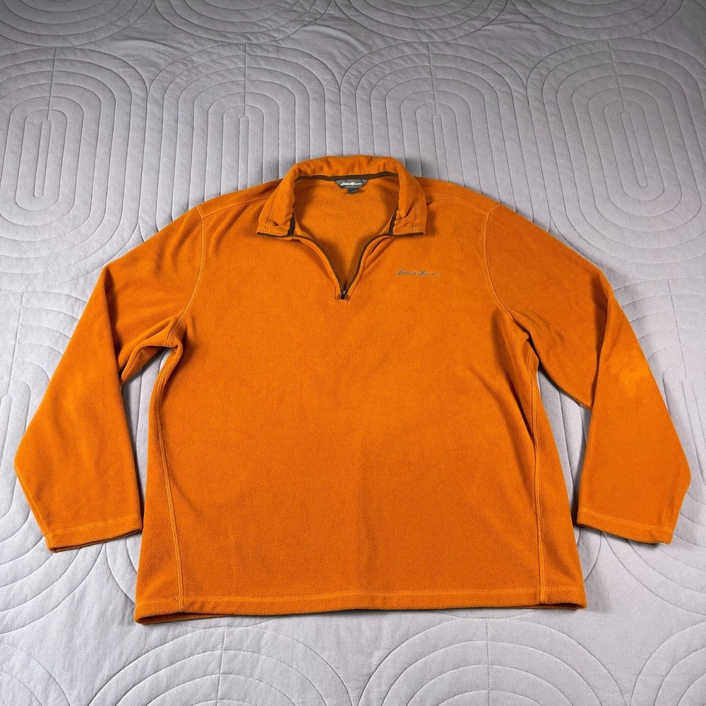 Eddie Bauer Fleece Pullover Mens XL Orange 1/4 Zip Lightweight Outdoor